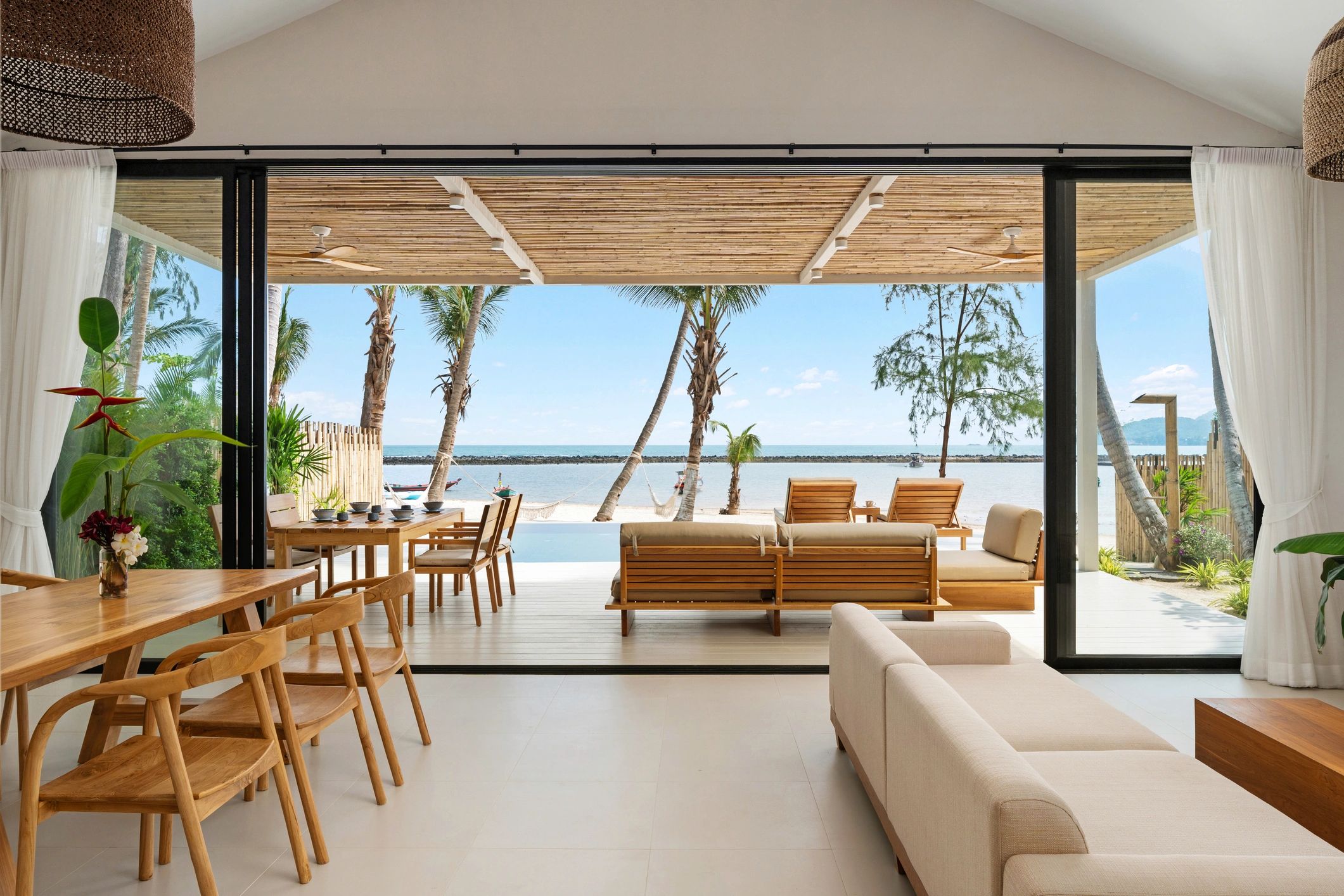 Elegant luxury villa interior overlooking the ocean